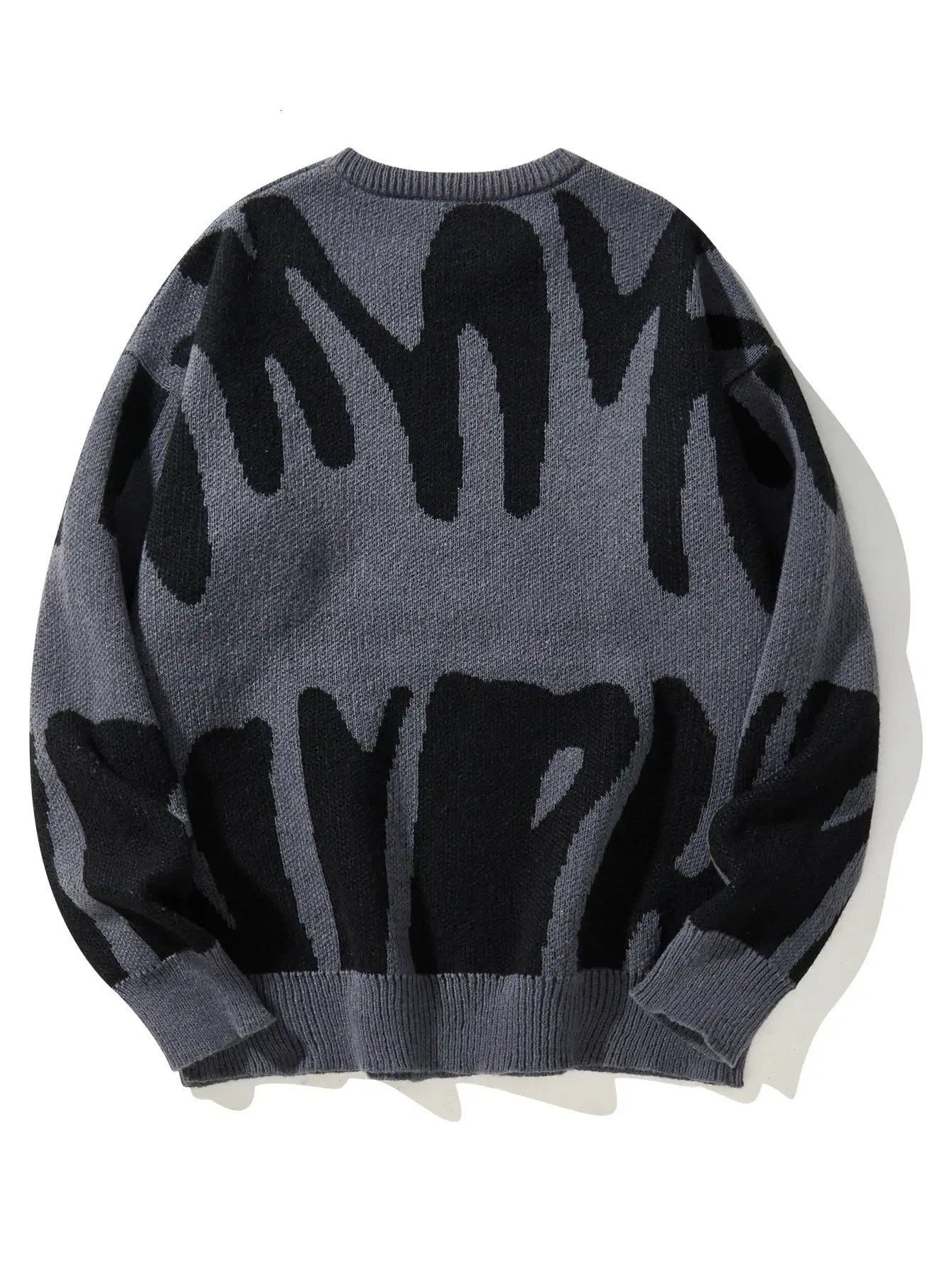 Autumn Winter Irregular Jacquard Pattern Pullover Sweater Casual Round Neck Contrast Color Knitted Mens Pullover 250708
