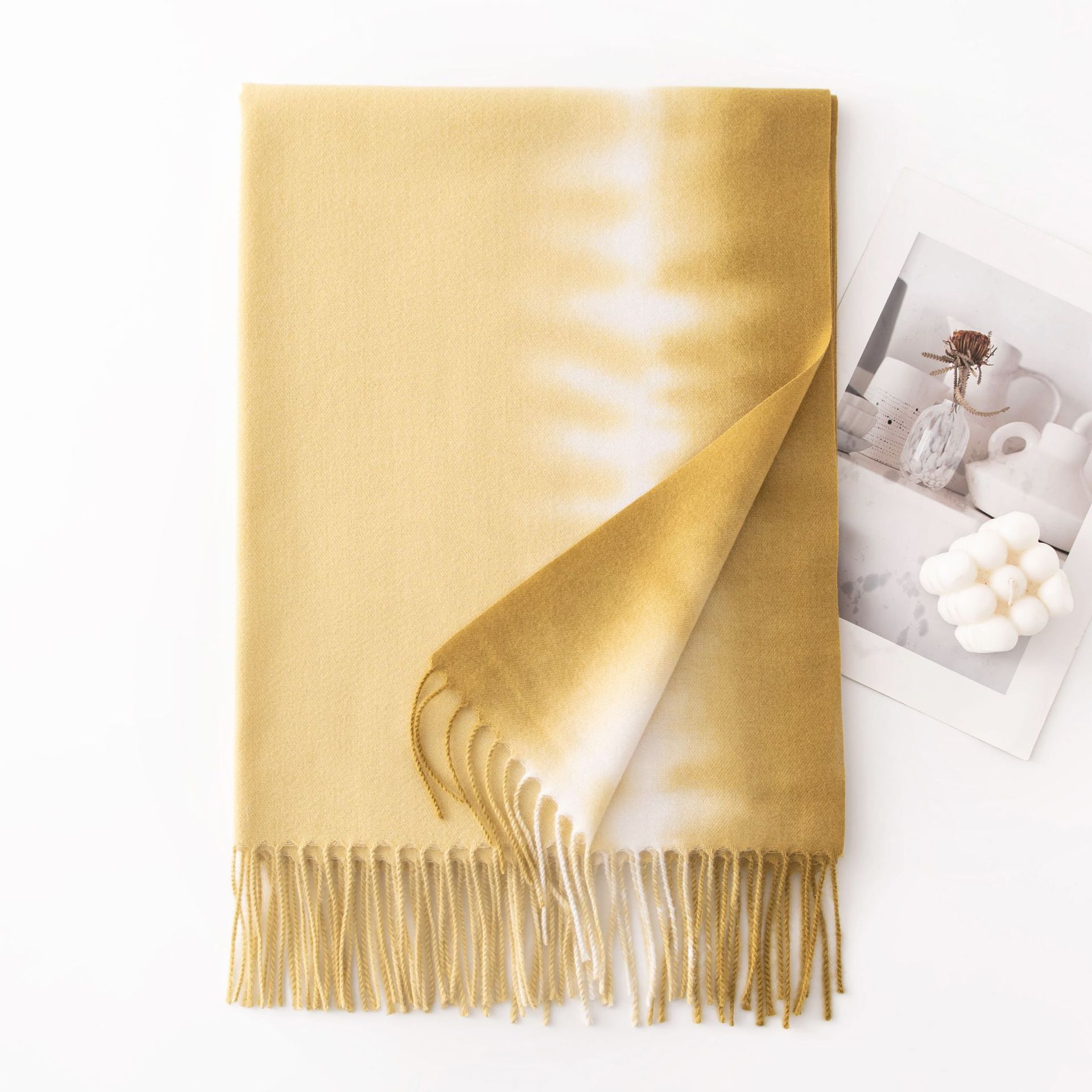 K1341 Cross-border autumn and winter fashion imitation cashmere scarf for women elegant versatile tassel gradient thick cold-proof warm shawl wholesal