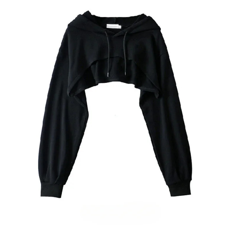 Hoodie Female Personality Irregular Crop Ultra Short Style Long Sleeve Top Drop Sweatshirt Y2k Clothes 250707