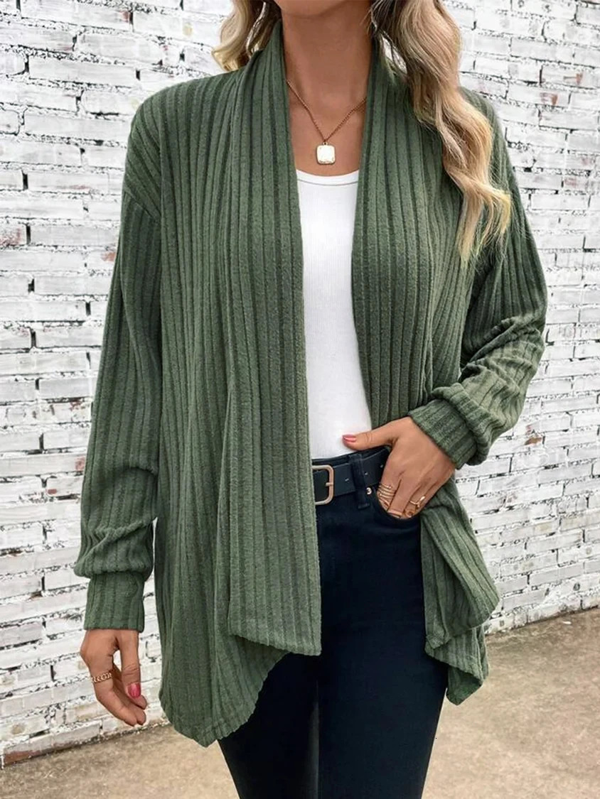 Autumn and Winter Womens Long Sleeve Solid Loose Cardigan Coat Women 250710