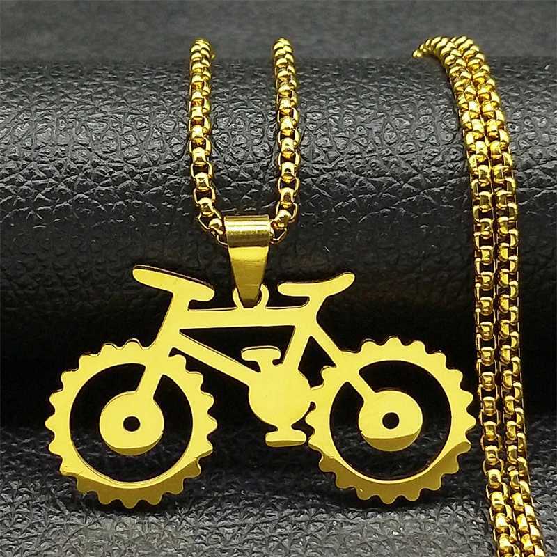 Trendy Bike Pendant Necklace For Men Stainless Steel Gold Silver Color Ma Hip Hop Geometric Bicycle Cycling Chain Jewelry W250712
