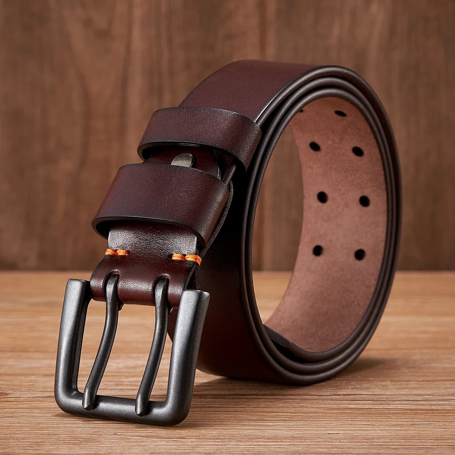 4.3cm Thick High Quality Cowskin Genuine Leather Belt For Men Male Belt Double Pin Buckle Cowboy Jeans Strap 250711