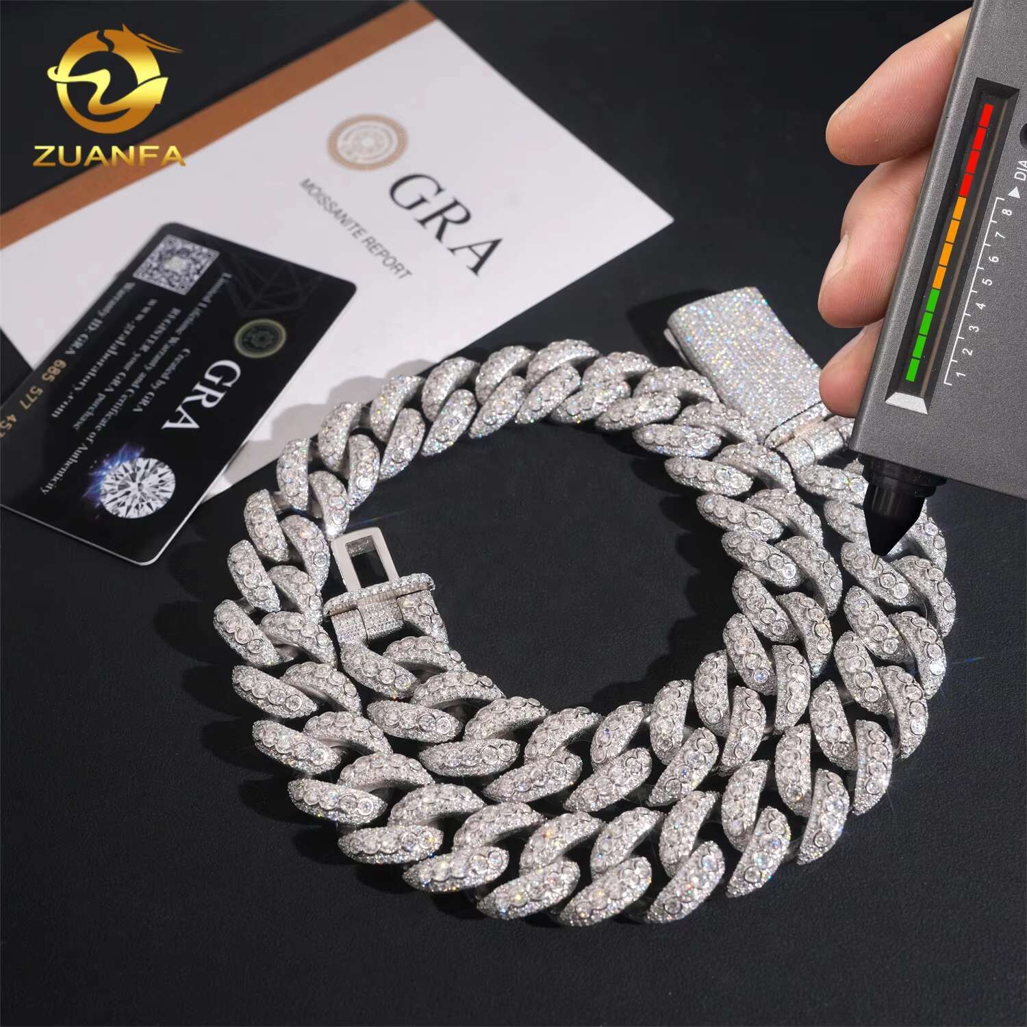 Wholesale Price Pass Diamond Tester 925 Sterling Silver Hip Hop 20mm Moissanite Cuban Link Chain