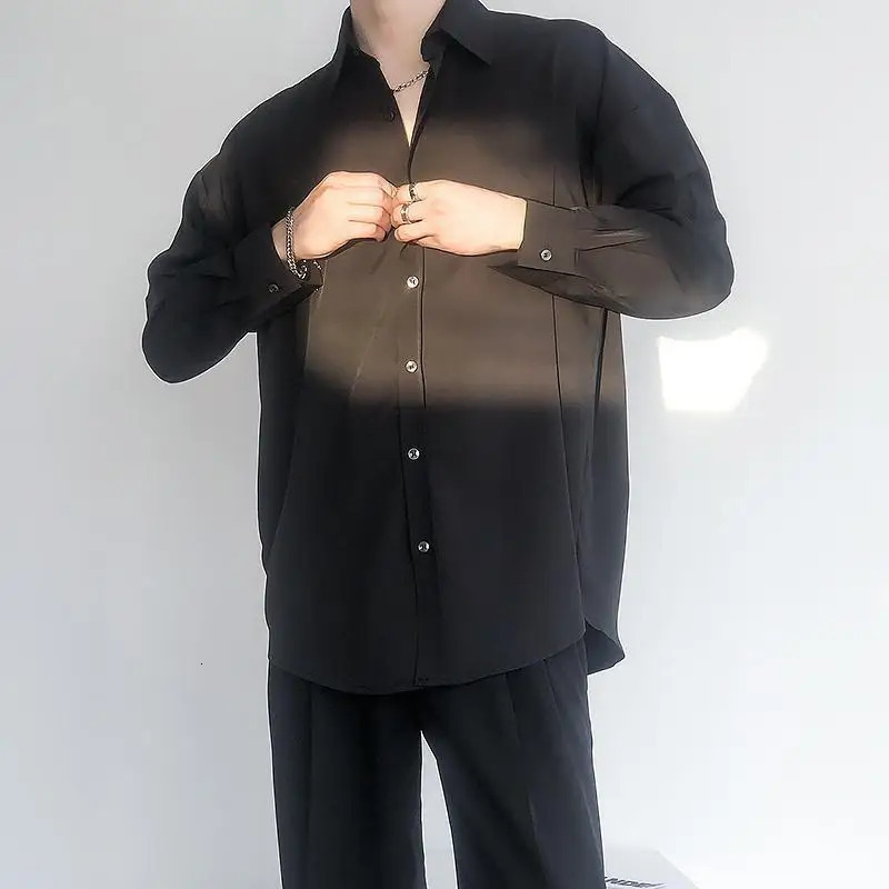 Style Ice Silk INS Temperament Retro Drape Free Ironing Green White Shirt Men Women Long Sleeve Handsome Korean Version Loose 250707