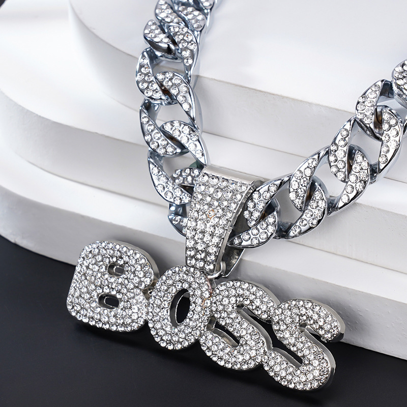 Luxury Jewelry Designer Jewelry European And American New Fashion BOSS English Letter Pendant Single Pendant Unisex Personality Hip Hop Full Diamond