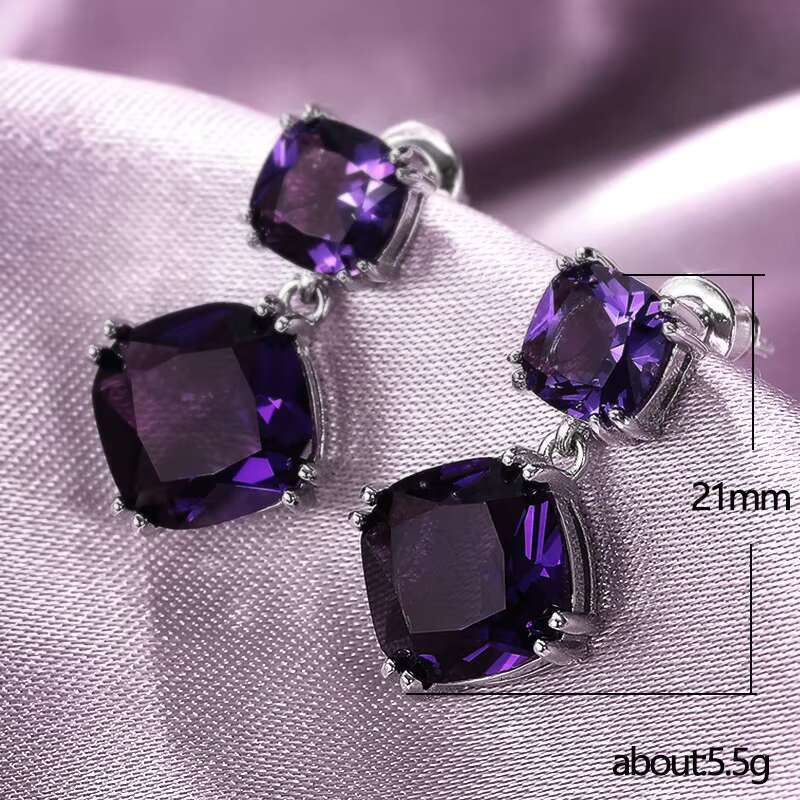 Double Square Purple Gemstones Dangle Earrings Refine New Drop Earrings Romantic Party Earrings