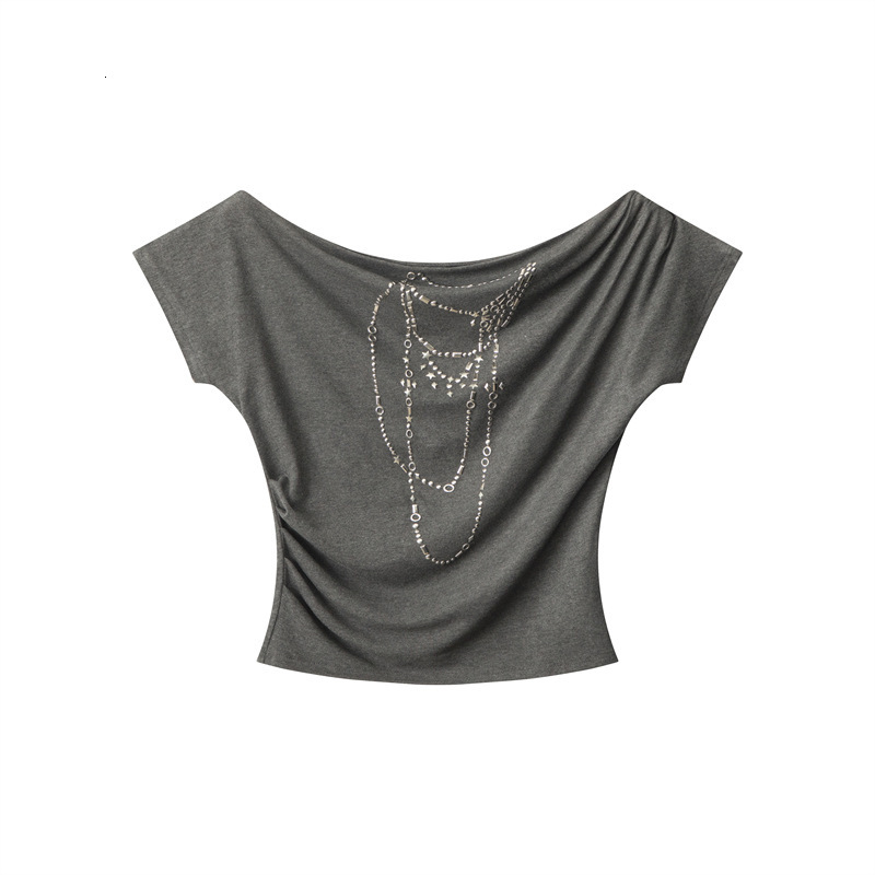 New women's top with split waist design and short sleeved design, slim fit shoulder round neck women's top designer T-shirt