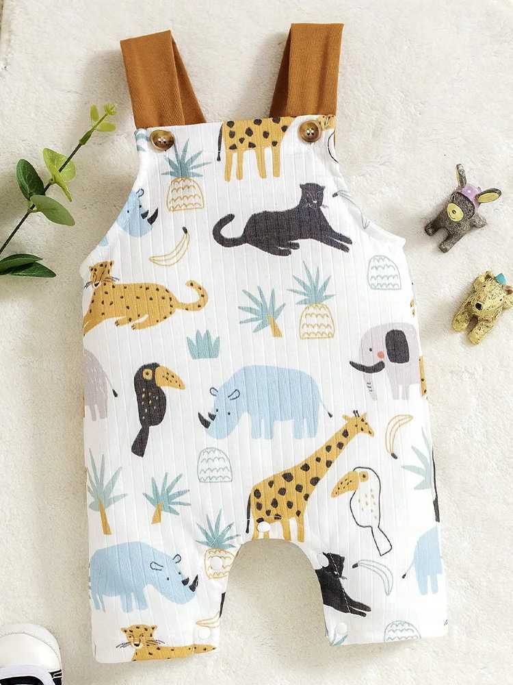 Girls Boys Cute Romper Baby Allover Colorful Animal Print Overalls Sleeveless Jumpsuit Infant Clothing for Daily Outings Z250712