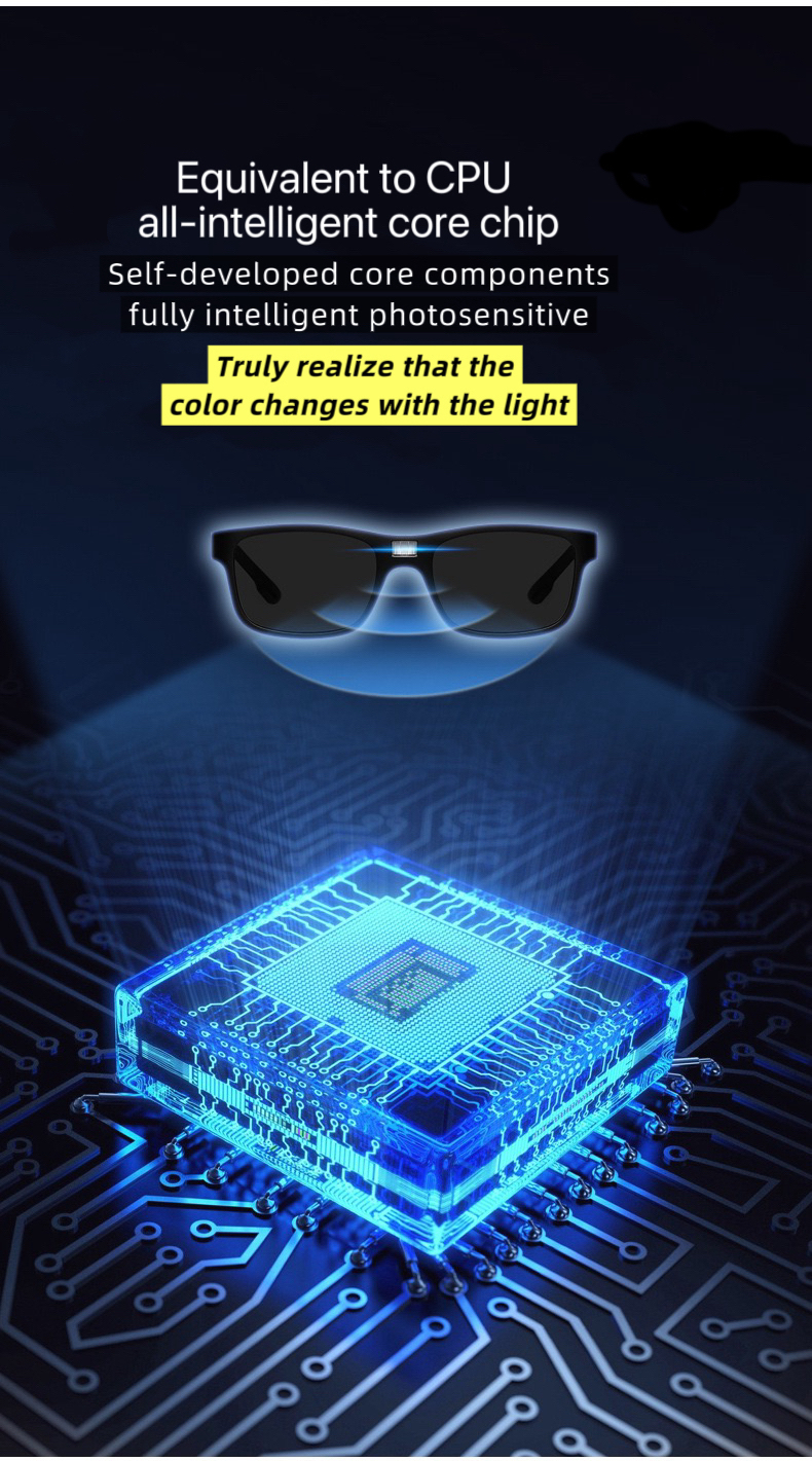 Polarized sunglasses, the lens color can be automatically darkened in the sun, using liquid crystal lenses and smart chips to make your travel more co