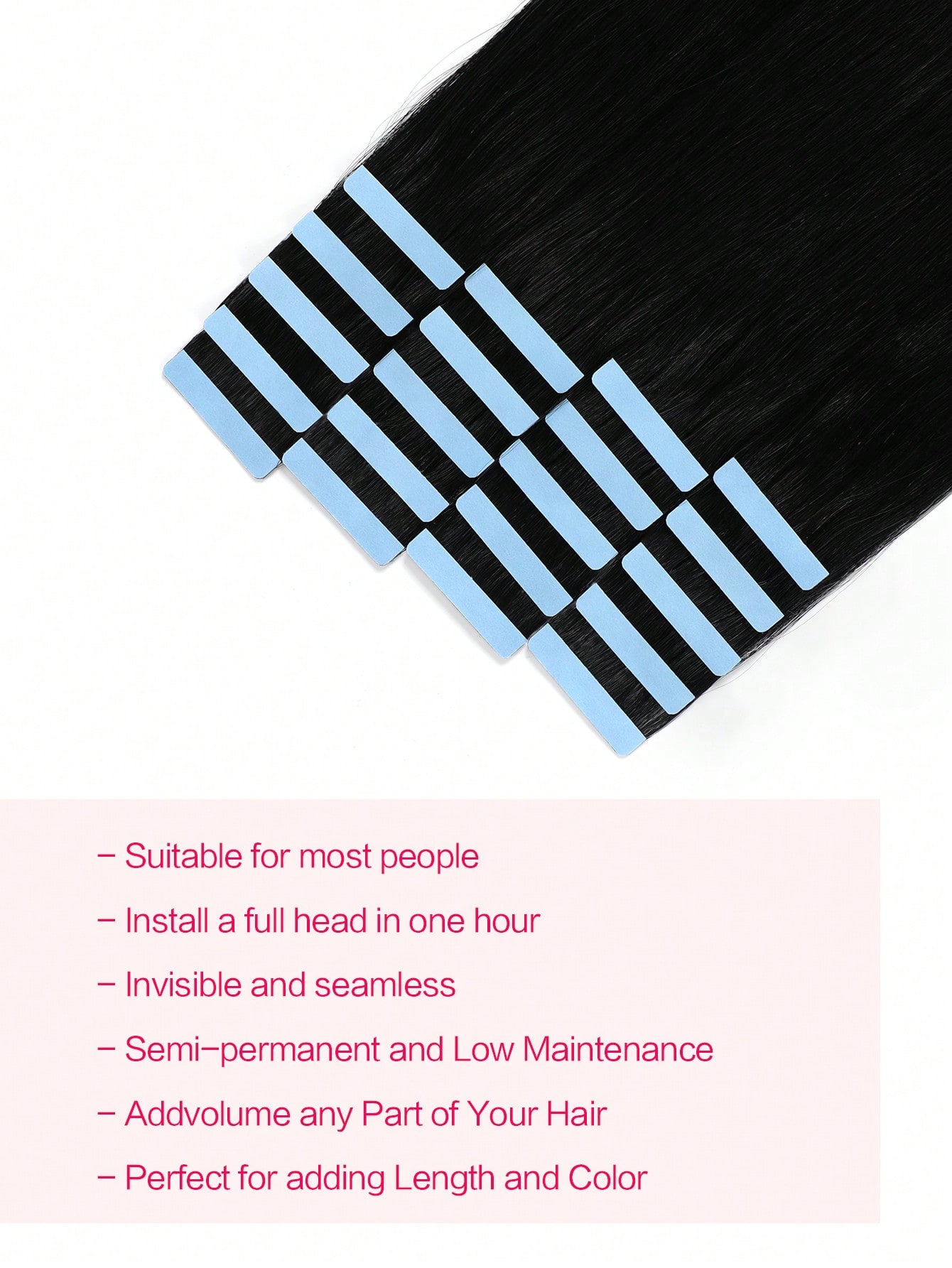 Vibeshift Tape In Hair Extensions 100% Remy Human Hair 12-24inches Straight Seamless Skin Weft Tape-in Hair Extensions 50g/Pack