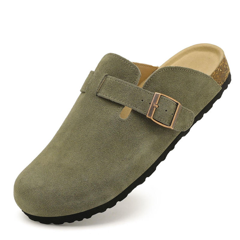 Evshine Women's Suede Clogs Leather Mules Potato Shoes With Arch Support Cork Footbed Sandals Fashion Men's Slippers Cork Mules