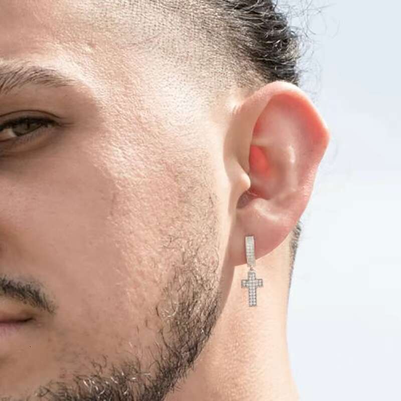 Mens Hoop Cross Stud Earrings Male Earring Male Costume Jewelry Luxury Punk Cross Earrings for Men
