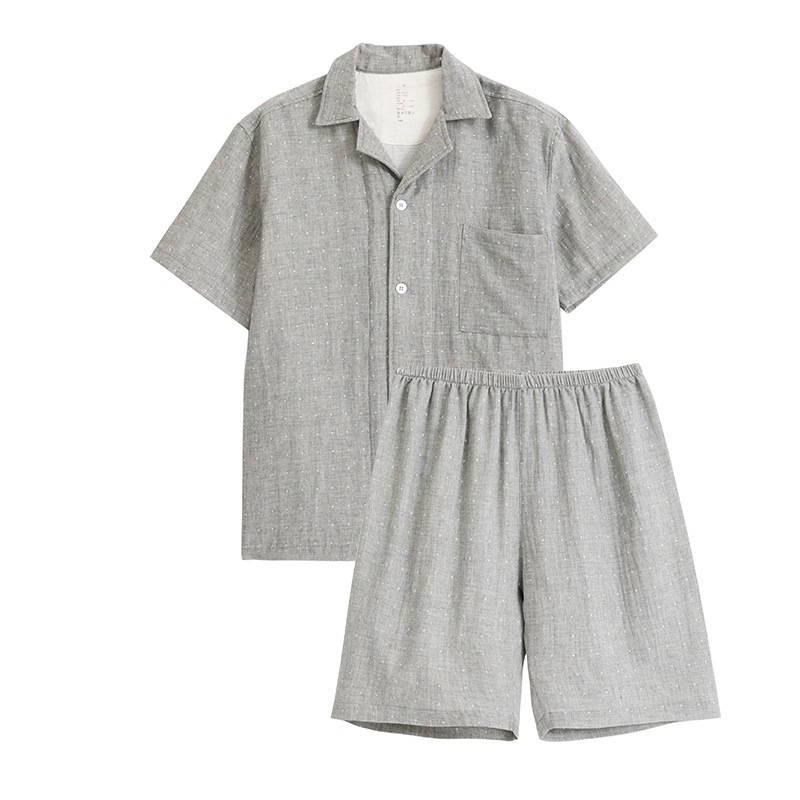 B968-Cotton double-layer yarn short-sleeved shorts pajamas women's spring and summer Japanese style no side seams pure cotton home clothes thin s