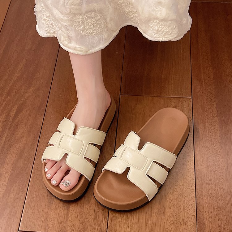 Women's 2025 Summer Soft - soled Thick - soled and Stylish Beach Sandals for Outdoor Wear French - style Round - toed Braided Slide Sandals for W