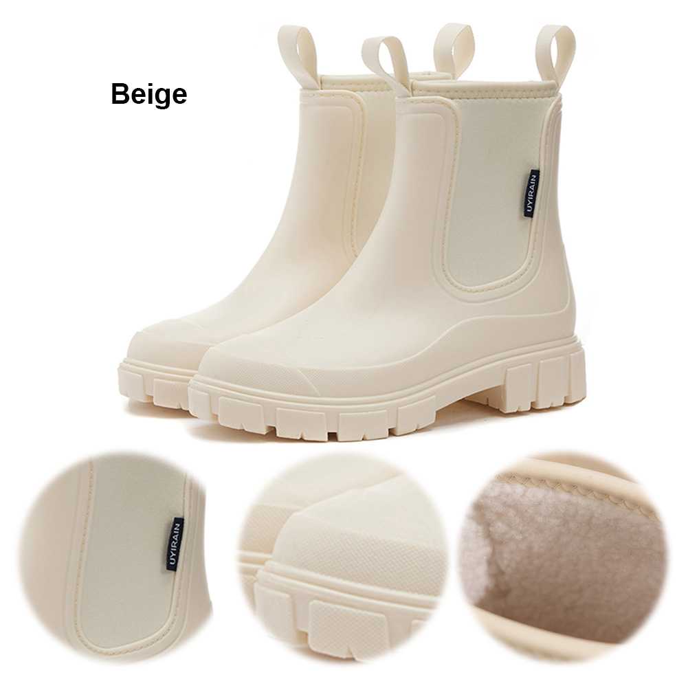 Women's Chelsea Rainboots with Plush Lining Garden Shoes Waterproof Wellington Boots Anti-Slipping Outdoor Work Shoes
