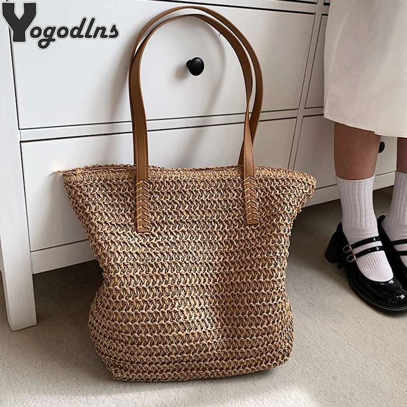 Summer Woven Shoulder Bag Women Beach Female Straw Knitted Handmade Large Capacity Handbag Purse Travel Tote Bags 250703