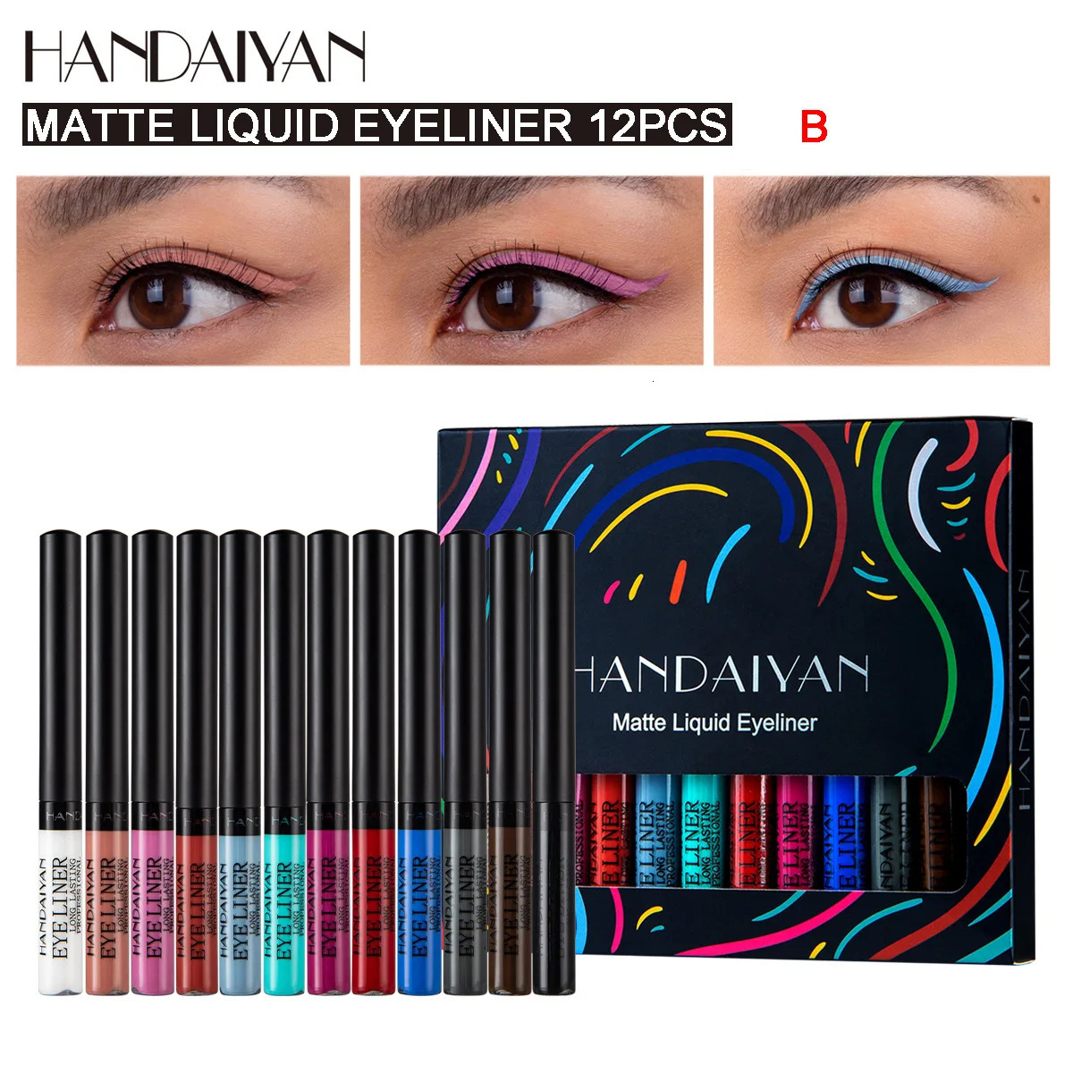 12 Colors Neon Eyeliner Pen Kit UV Light Pastels Pastel-Black Light Eye Makeup Waterproof Liquid Eyeliner Pencil Set Cosmetics 250704
