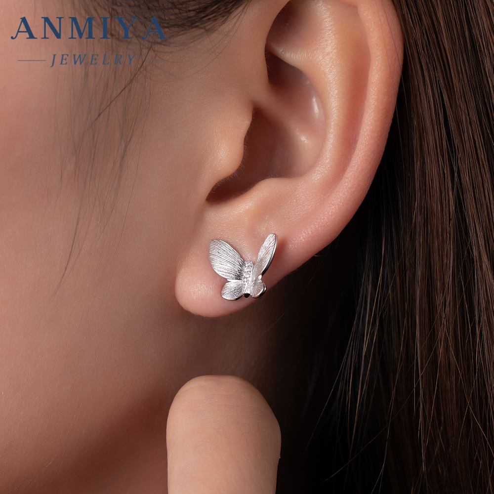 Factory 18K Real Gold Earrings Simple Butterfly Shape Inlaid with Delicate Zircon Women's Small Stud Earrings