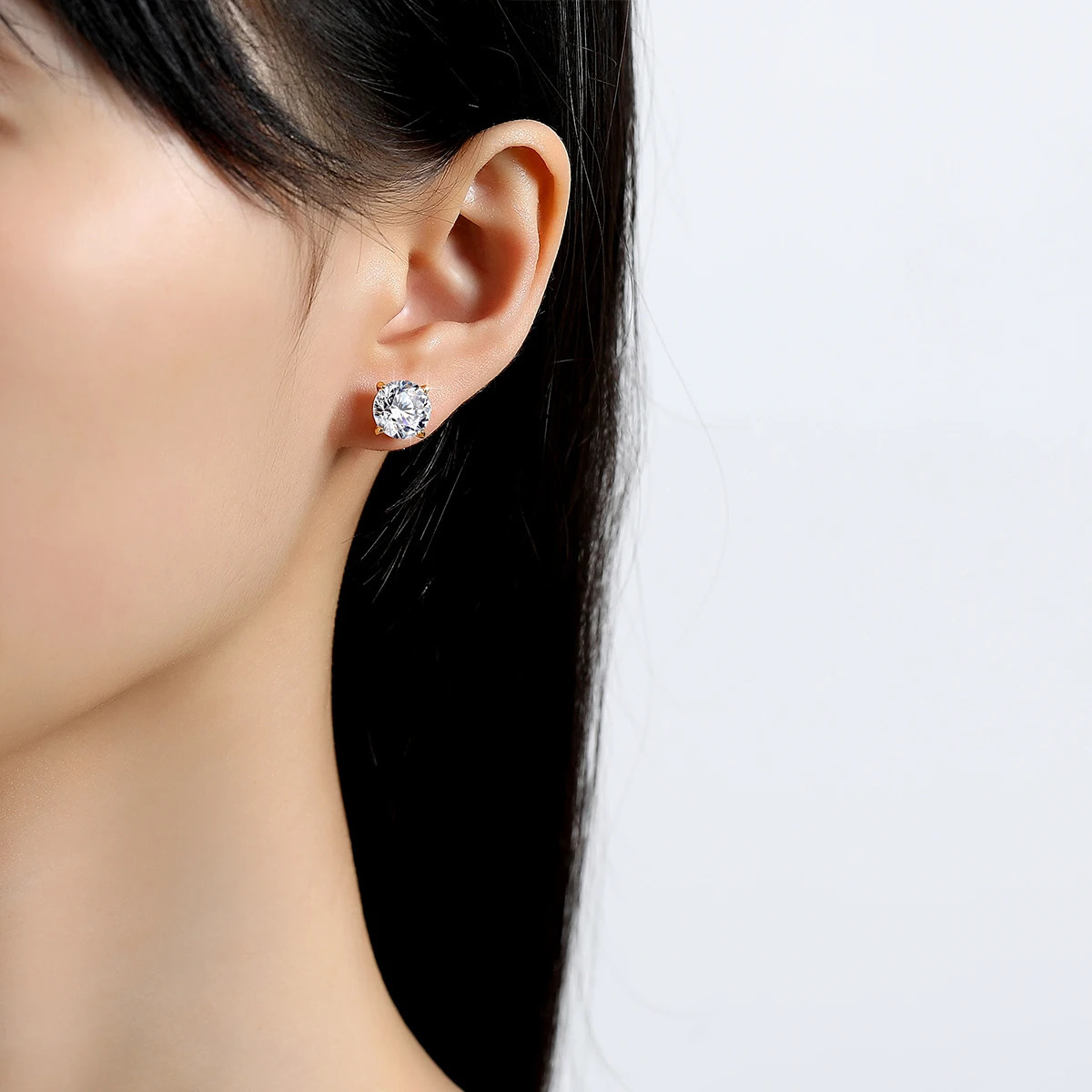 1pair 14K Gold Stud Earrings for Women Simple Classical 4-Prong Lab Diamond Ear Stud Wedding Engagement Gift Jewelry 250708