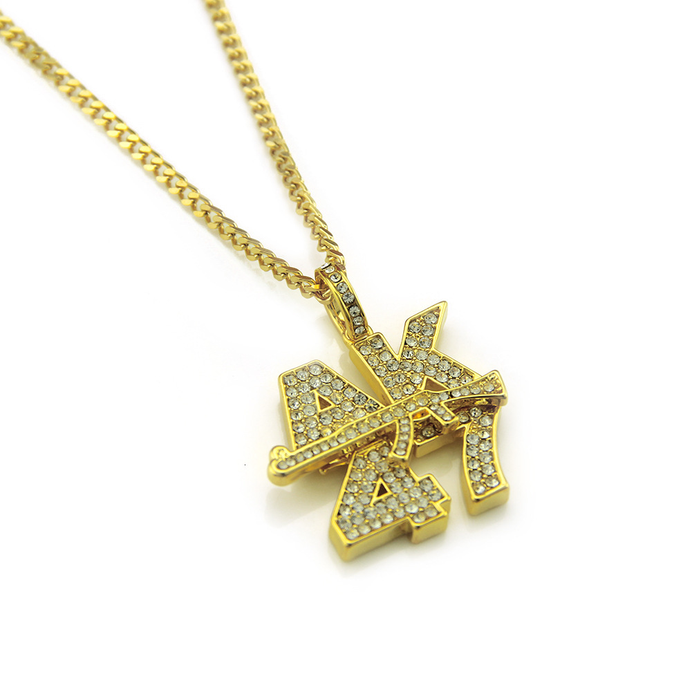 Luxury Jewelry Designer Jewelry European And American Hip-hop Pendant Necklace AK47 Pistol Inlaid With Diamonds Mini Tom Gun Men's Punk Accessori