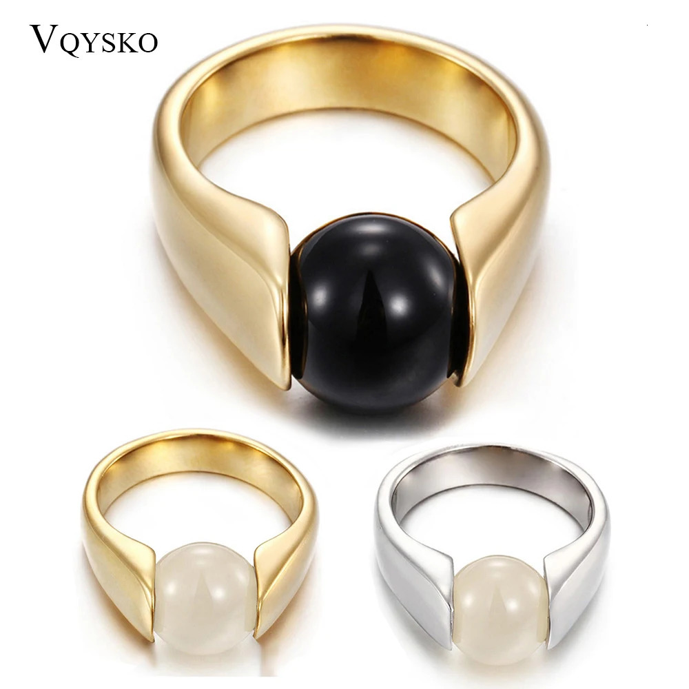 Fashion Colorful Opal Ring Women Quality Stainless Steel Ring Round Black White Cats Eye Stone Wedding Ring 250708