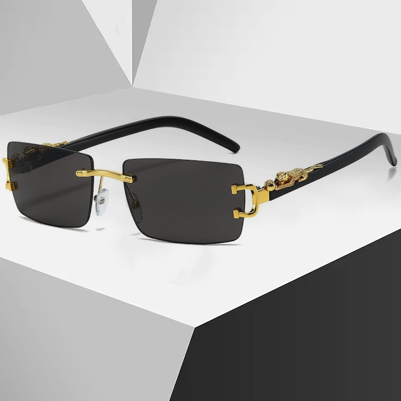 CB Square Rimless Sunglasses Men Leopard Brand Design Women Fashionable Trendy Frameless Rectangular Personalized Sunglasses For Daily Life UV400 Prot
