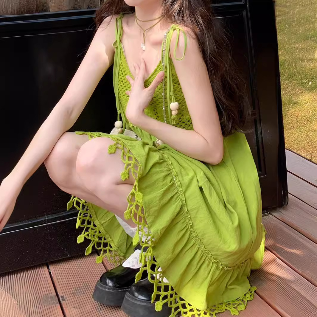 2025 Summer new women's dress vest dress Summer new pleated Bohemian style travel fashion vacation long dress New luxury designer women's dr