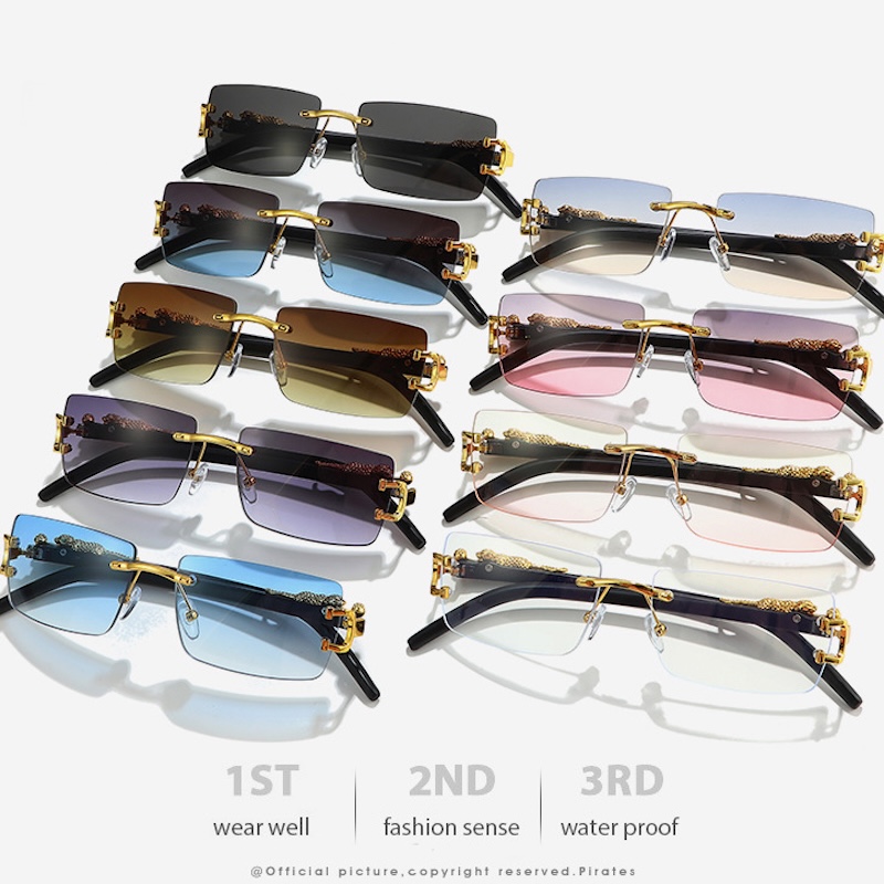 CB Square Rimless Sunglasses Men Leopard Brand Design Women Fashionable Trendy Frameless Rectangular Personalized Sunglasses For Daily Life UV400 Prot