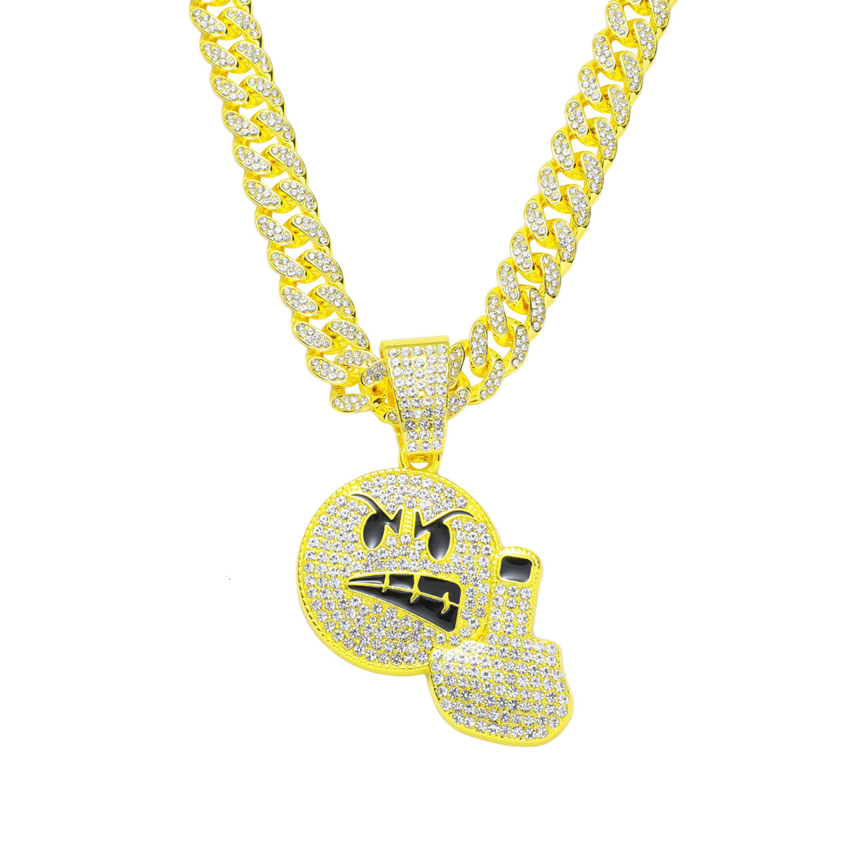 Luxury Jewelry Designer Jewelry European And American Cross-border Emoji Angry Middle Finger Expression Full Diamond Pendant Chain Personality Hip-hop