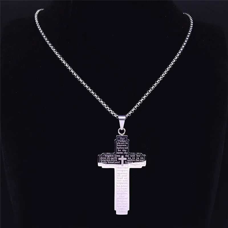 Bib Cross Chain Necklace Stainss Steel Pendant Necklace for Men Religious Prayer Jesus Jewelry corrente mascina W250712