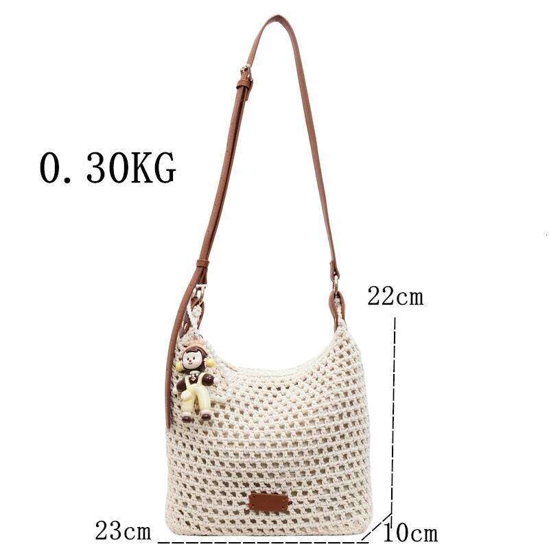 Women Cotton Thread Weaving Handbag Summer New Woven Shoulder Bag Seaside Vacation Beach Bags Bohemian Style Tote Bags