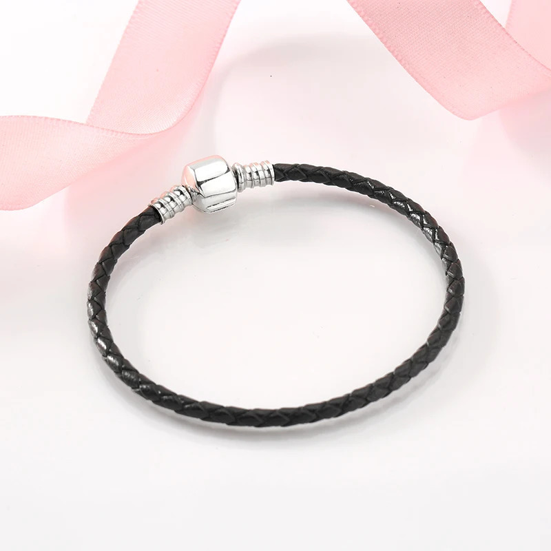 100% Genuine Blue Black Brown Leather Bracelets 925 Sterling Silver Women Weave Snake Charms Chain Jewelry Rope Bracelets Diy 250712