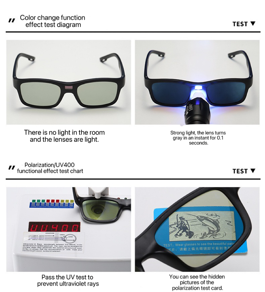 Polarized sunglasses, the lens color can be automatically darkened in the sun, using liquid crystal lenses and smart chips to make your travel more co