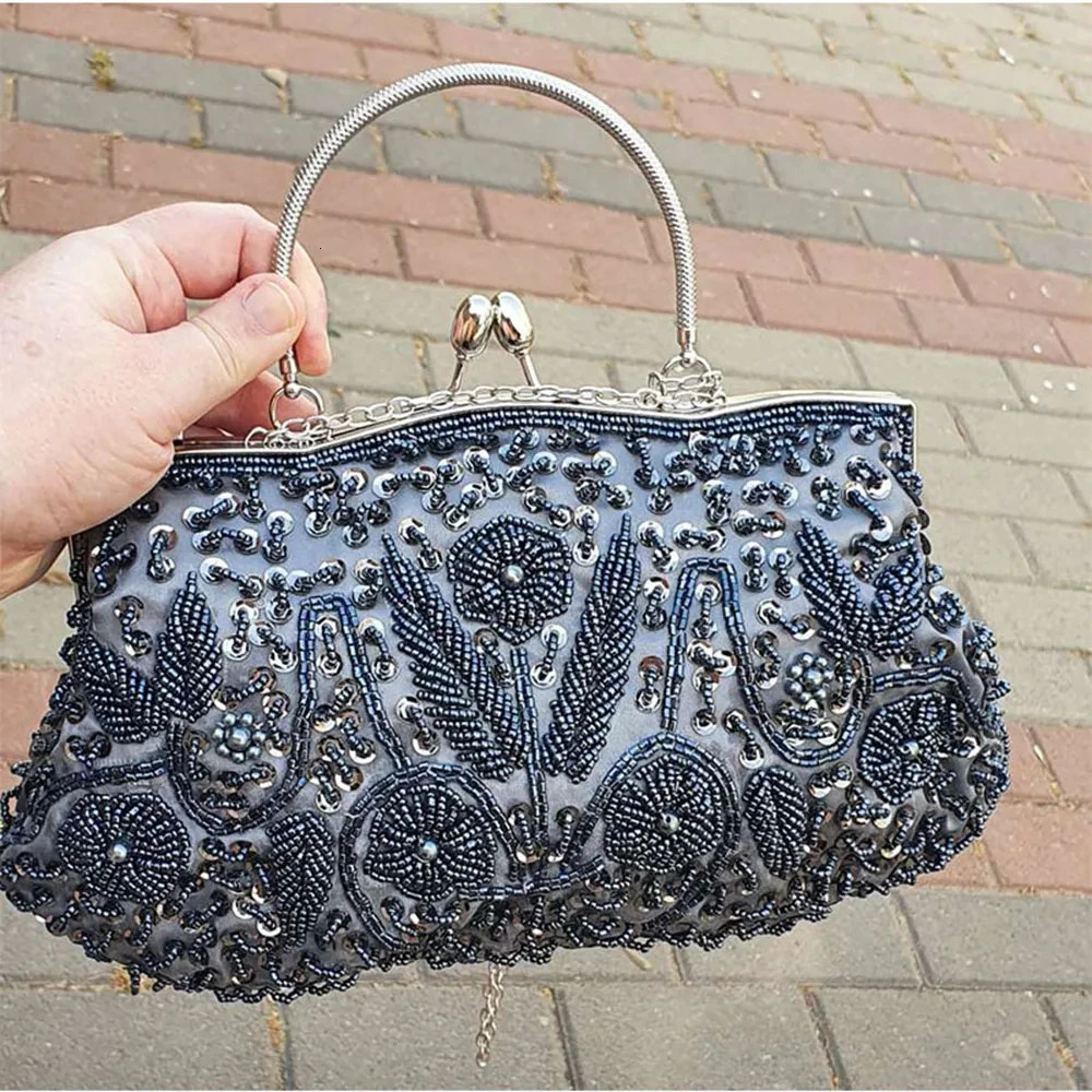 Women Clutch Bags Ladies Beads Evening Wedding Party Bridal Embroidered Handbag Solid Retro Small Mini Wallets 250703