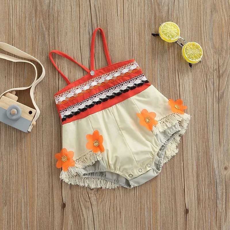 0-24M Toddler Baby Girls Romper Summer Princess Moana Flower Tassel Patchwork Sleeveless Jumpsuit Beachwear for Infant Girls Z250712