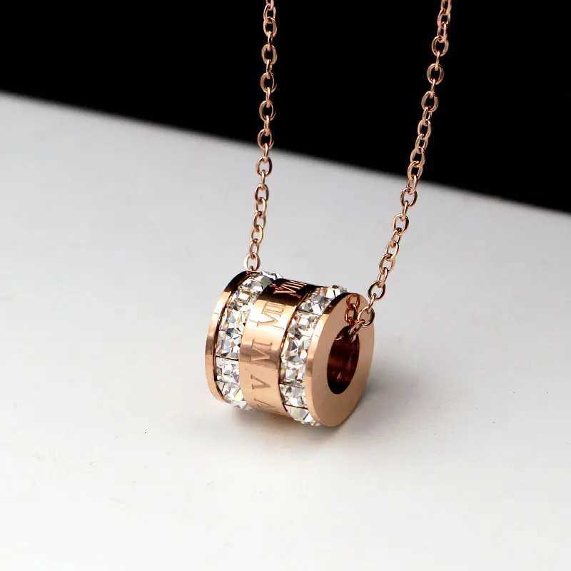 Beautiful Ran Numerals Two Laps Zircon Pendant Necklace For Women Titanium Steel Rose Gold Color Necklace Jewelry Gift W250712