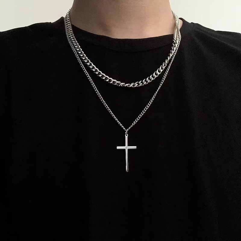 Luxury Jewelry Designer Jewelry Titanium Steel Double Layer Cross Necklace Style Men's Trendy Disco Hip-hop Women's Personality Versatile Sw