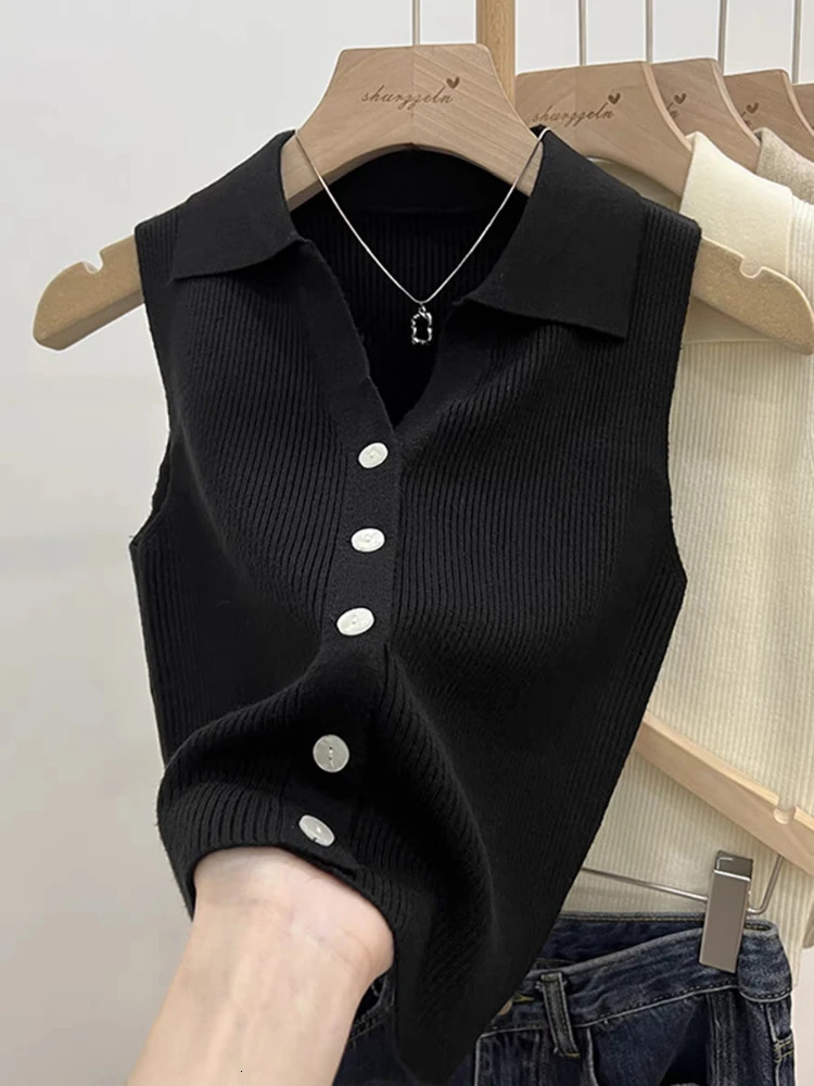 Solid Color Knitted for Women Cardigan Korean Single Breasted Sleeveless Jumper Woman Round Neck All Match Cardigans Outwear 250710