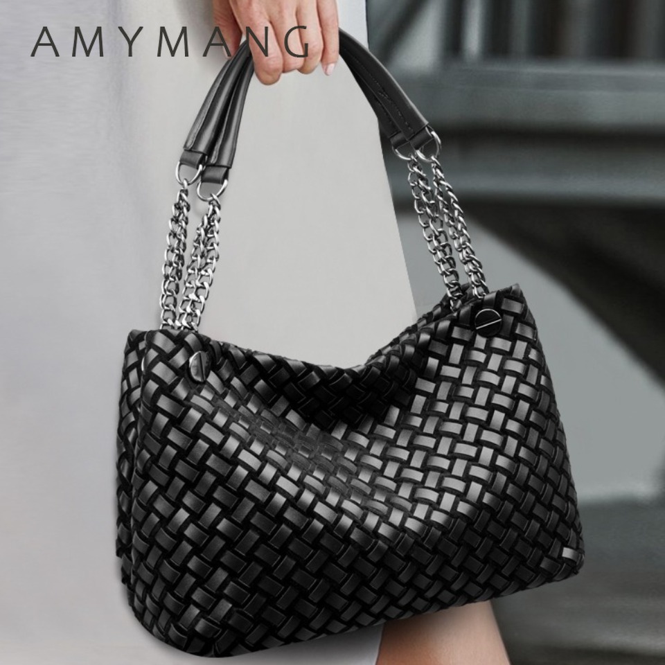 High Quality Chain hand-held woven Soft Pu Leather Women's Tote Bag Luxury Trendy Women Handbag Female Shopping Shoulder Bags