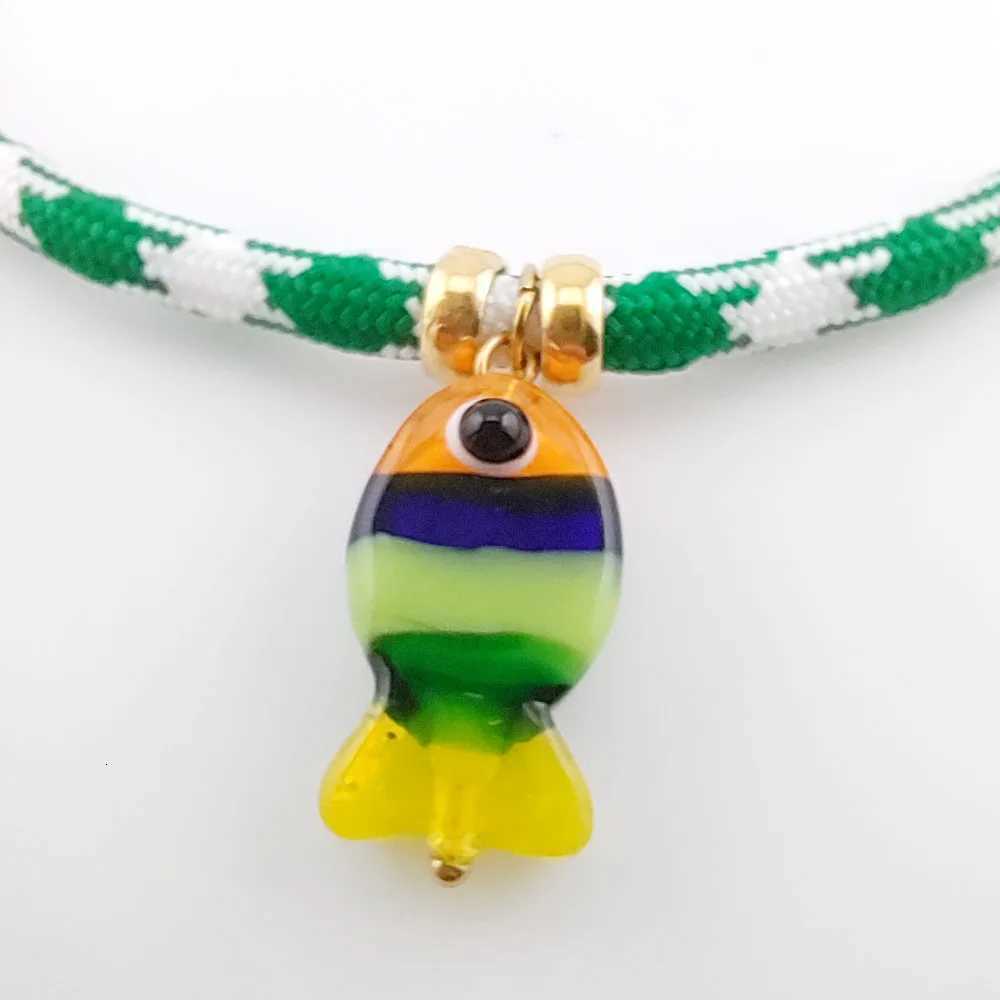 2025 Summer New In Red Green Nautical Cord Necklace With Fish Charm Rope Choker Necklace W250712