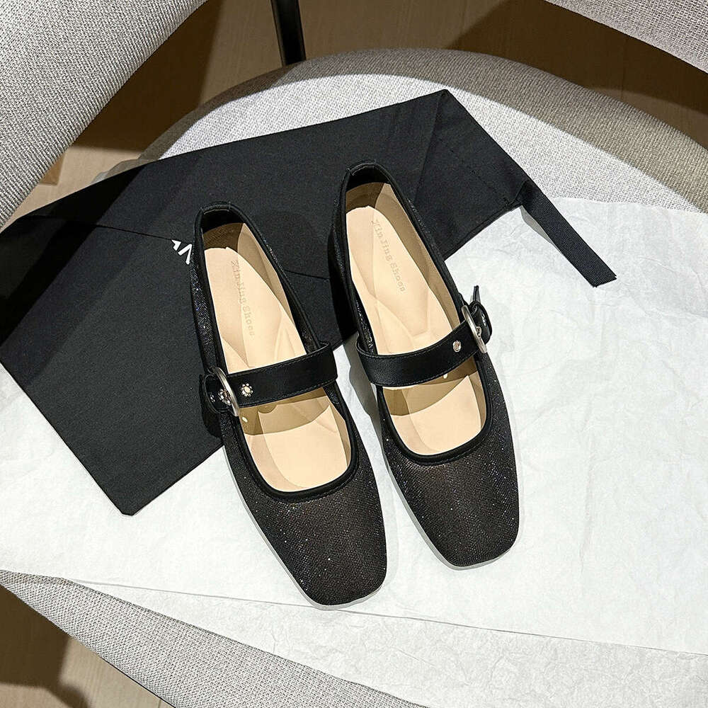 796-12 French Style Belt Buckle Mid-Heel for Women Spring Sequin Patchwork Mesh Hidden Heel Single Mary Jane Shoes