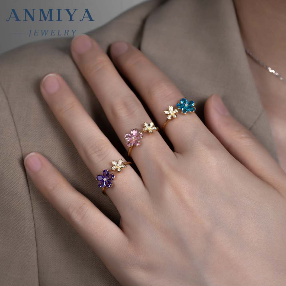 Wholesale Nature 925 Silver Adjustable Floral Ring, Zircon Jewelry Bulk Orders for Women's Gift, Wedding