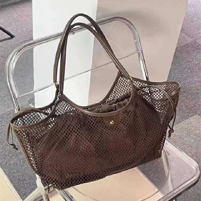 Women Large Capacity Mesh Travel Shoulder Casual Shopper Totes Beach Storage Tote Ladies Handbag Net Bag
