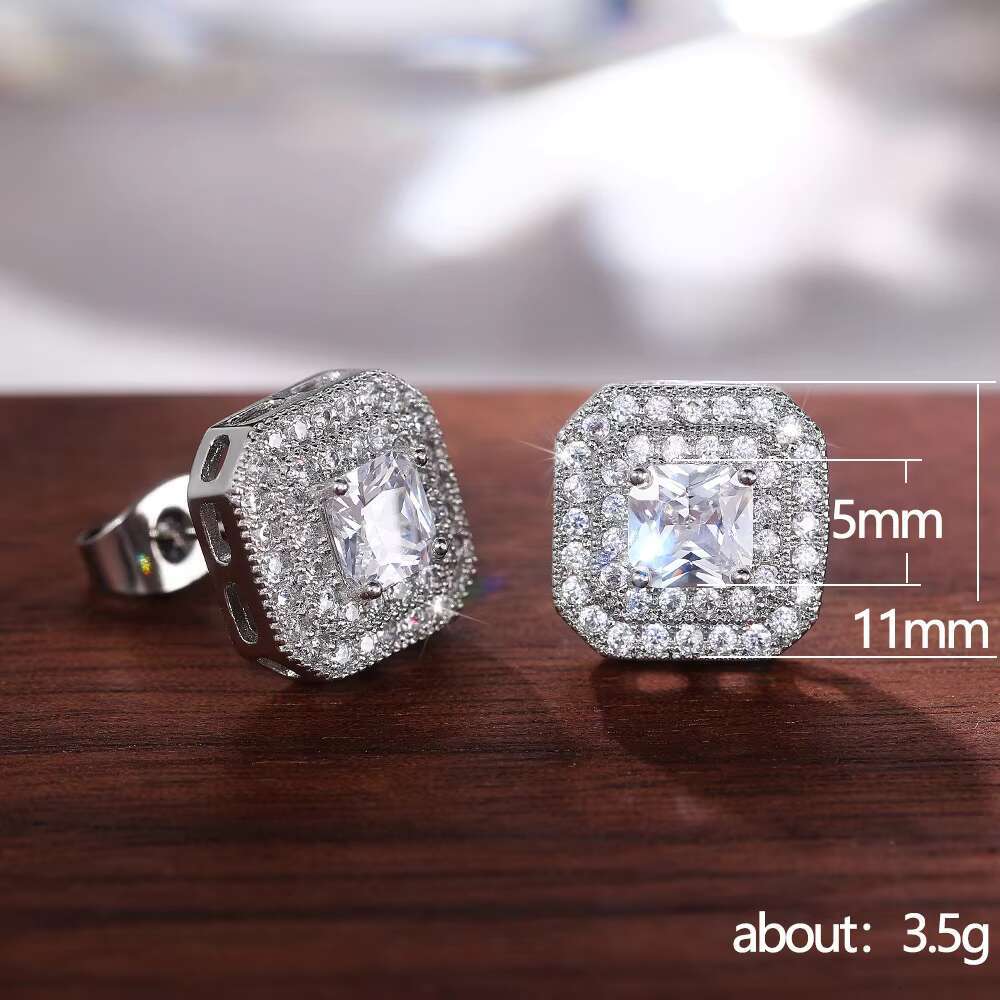 Simple Earrings Fashion Classic Womens square Zircon Copper Earrings Womens Daily Commute Accessory
