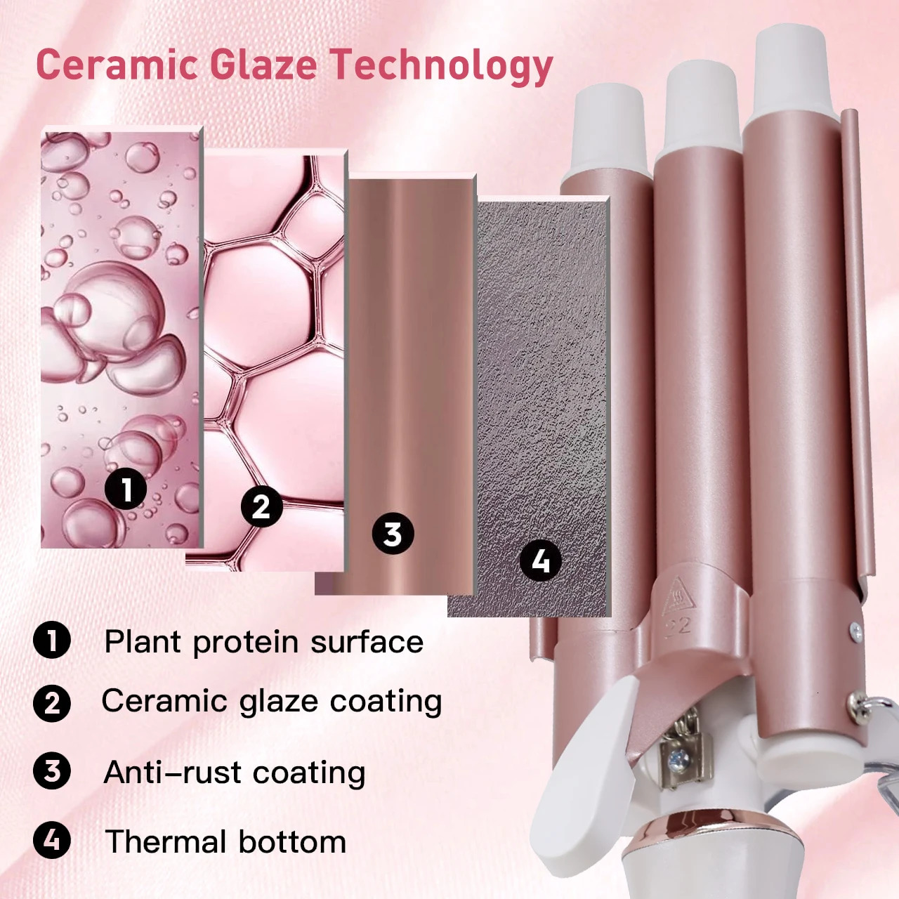 Hatteker Professional Hair Curling Iron Ceramic Triple Barrel Waver Electric Hair Styling Tool for Versatile Curls And Waves EU 250712