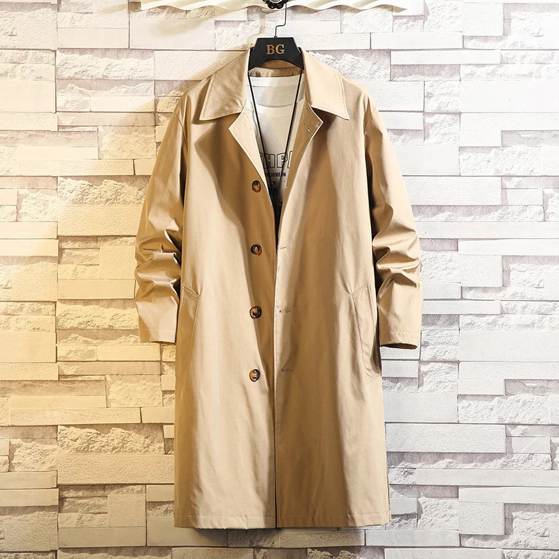 Spring Men Trench Solid Color Breasted Oversize Leisure Teen Long Coats Outwear Hombre Korean Style Windbreaker 5Xl 250708