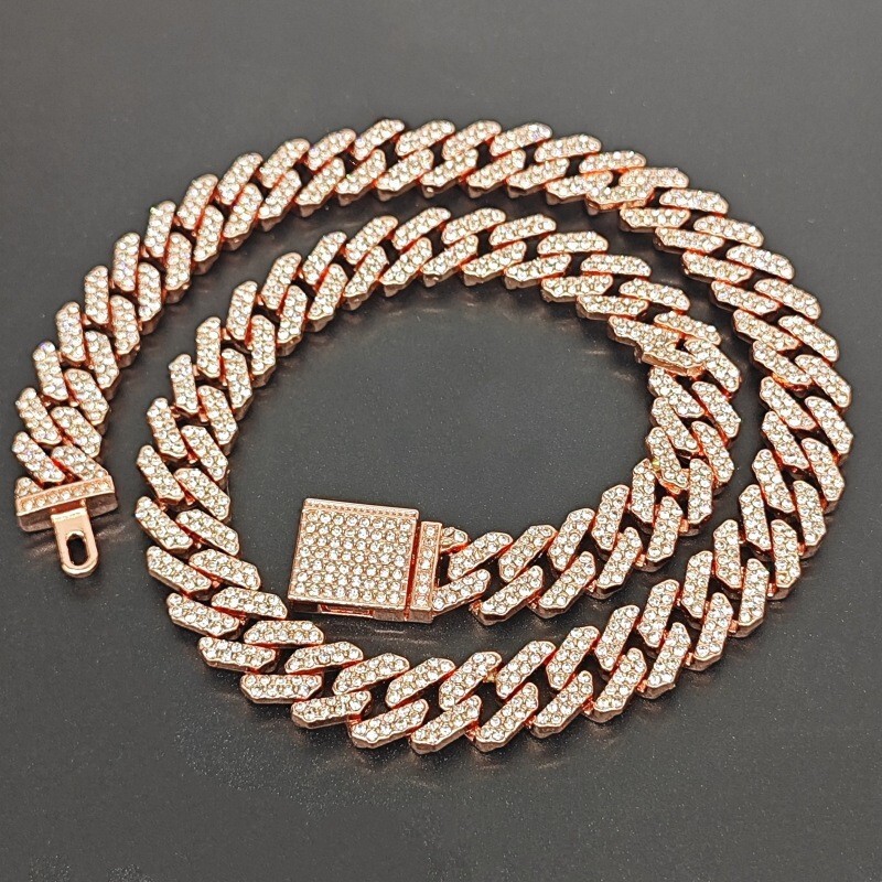 Luxury Jewelry Designer Jewelry New European And American Hip Hop Trend 12mm Bar Shape Small Flip Chain Full Diamond Necklace Large Gold Chain