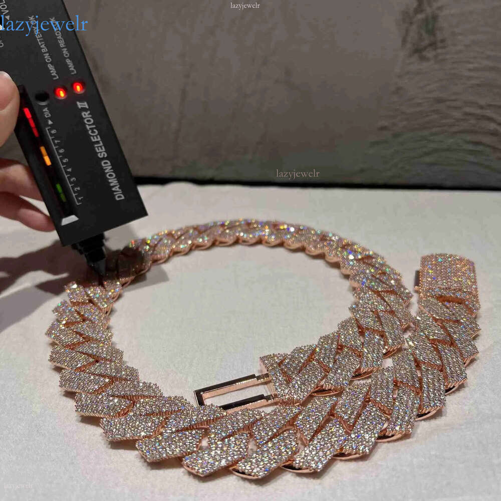 Hip Hop Iced Out Jewelry 24mm Wide 4 Rows Vvs Moissanite Dia Cuban Link Chain Necklace