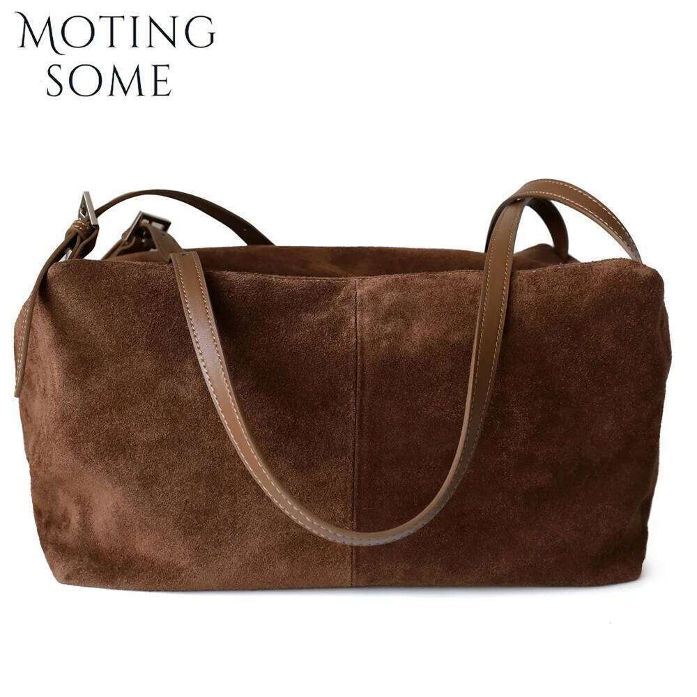 Motingsome Autumn Suede Leather Bags Woman Boston Designer Matte Cowhide Tote Bag Oversized Shoulder Pillow Purses