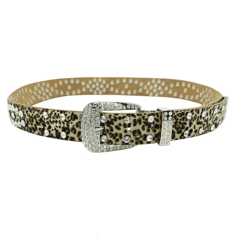 Trendy Sparkling Rhinestone Leopard Belt Woman PU Leather Cheetah Zebra Print Belt Y2k Owboy Cowgirl Jeans Pants Bb Belts 250711